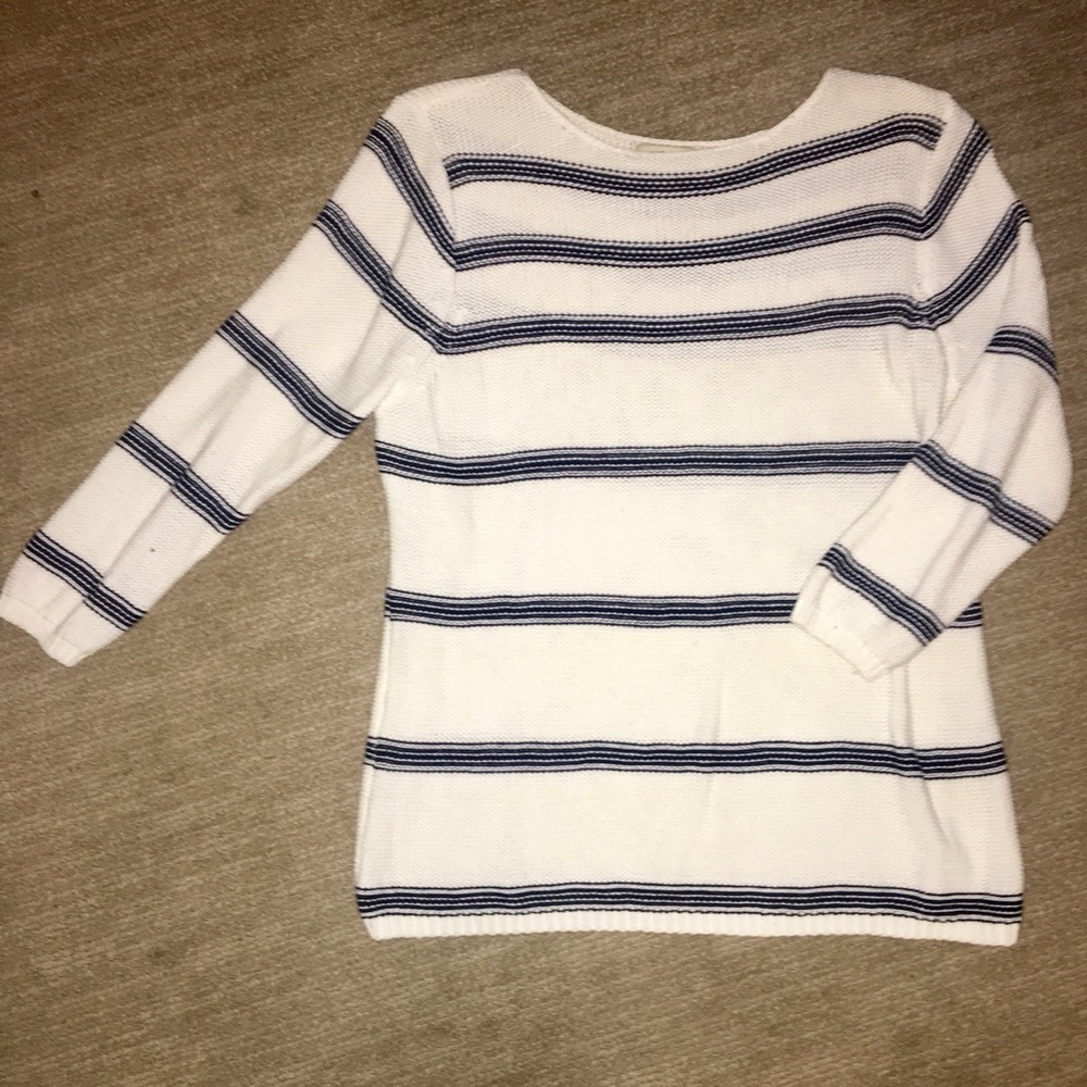 GH Bass & Co white sweater with navy stripes